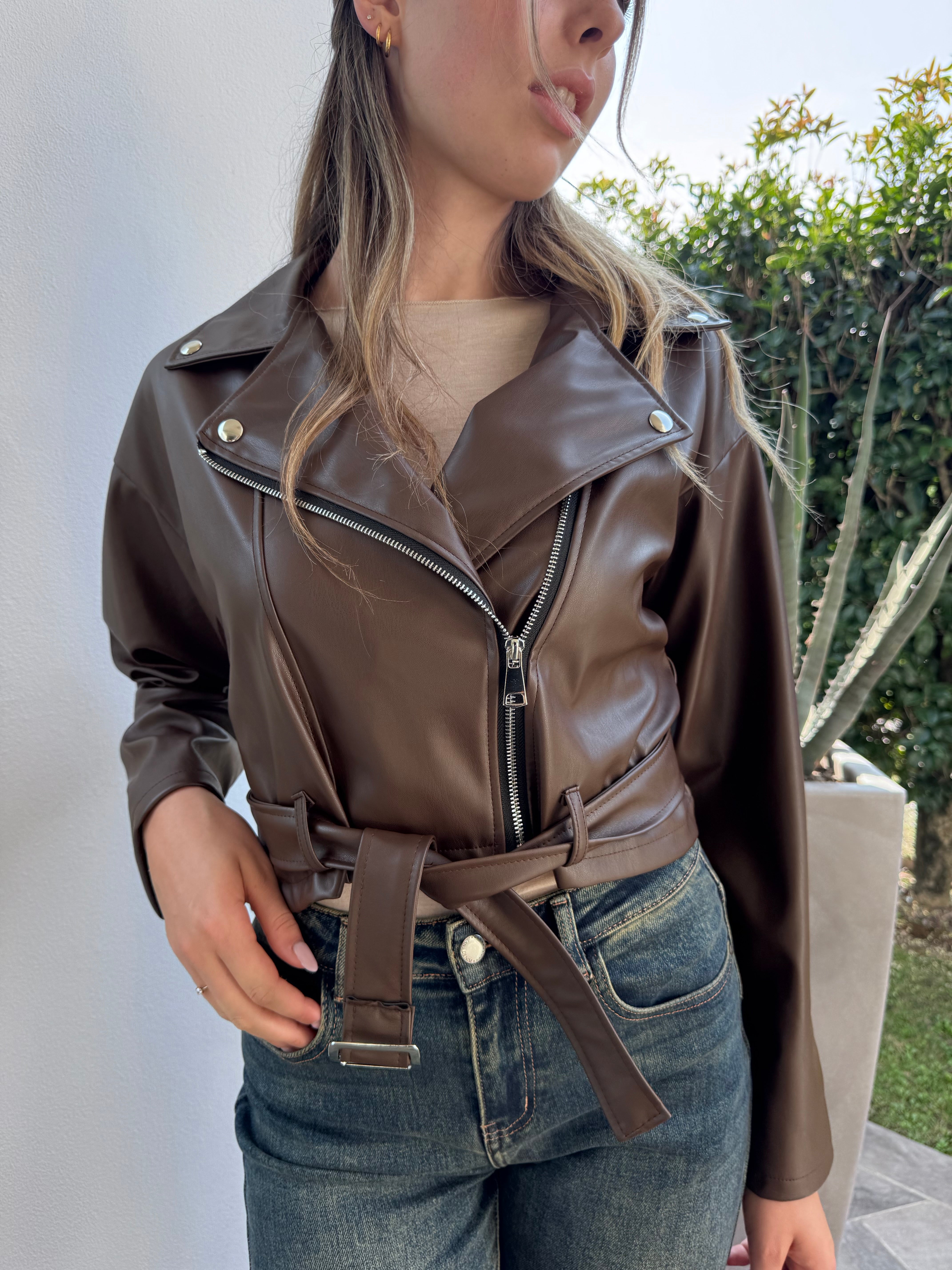 Chiodo ecopelle marrone