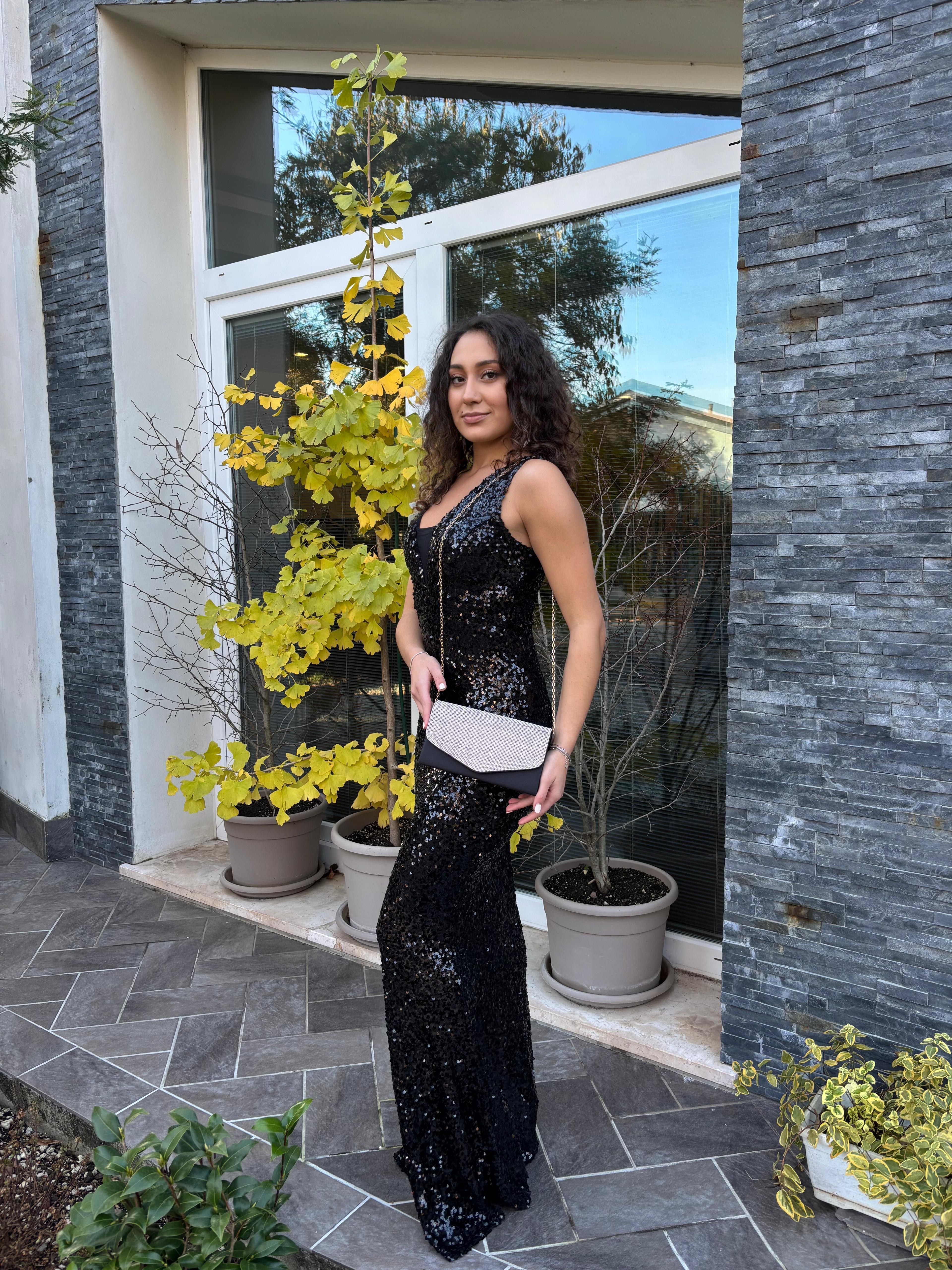 Abito paillettes sirena nero