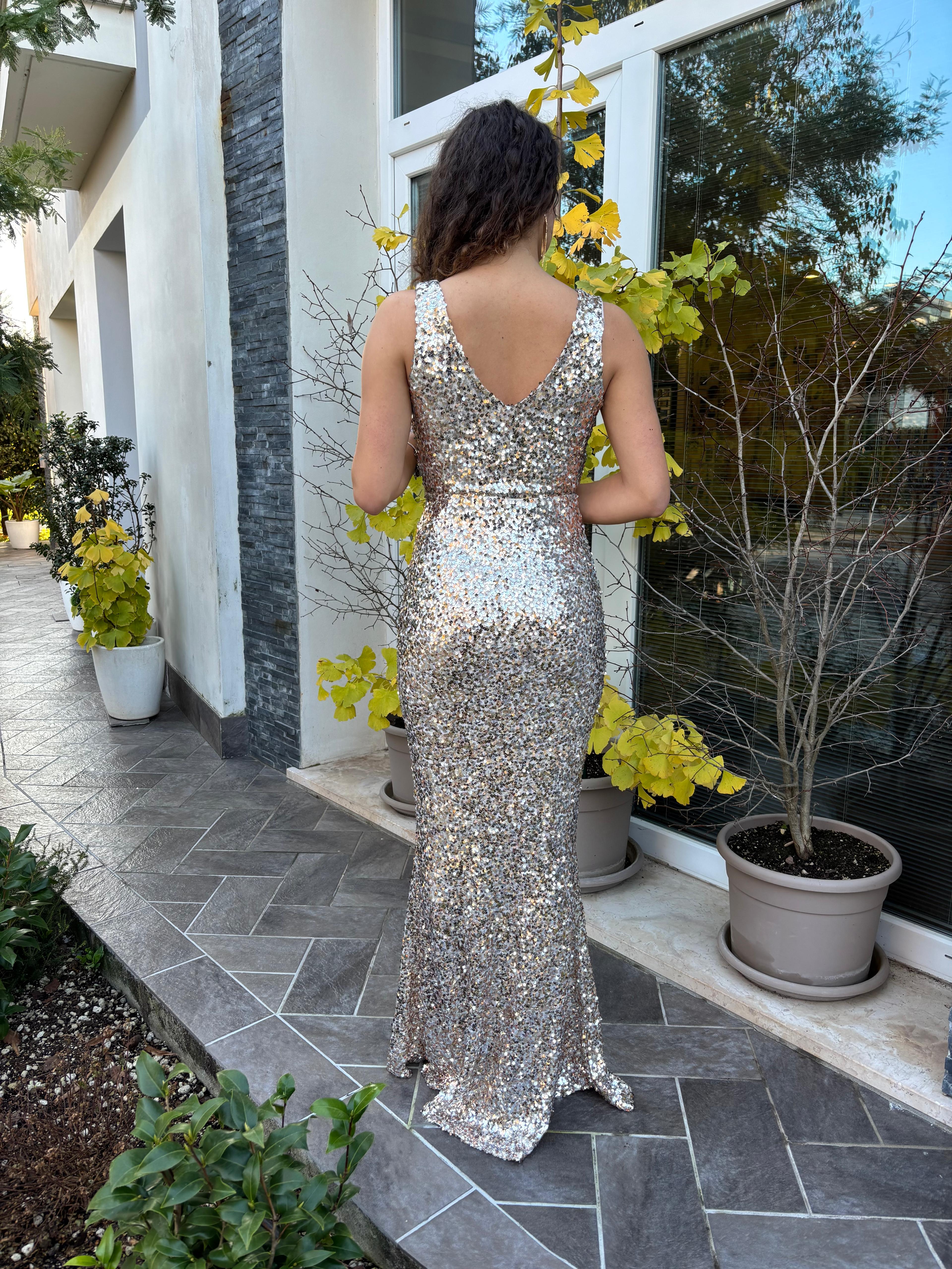 Abito paillettes sirena oro