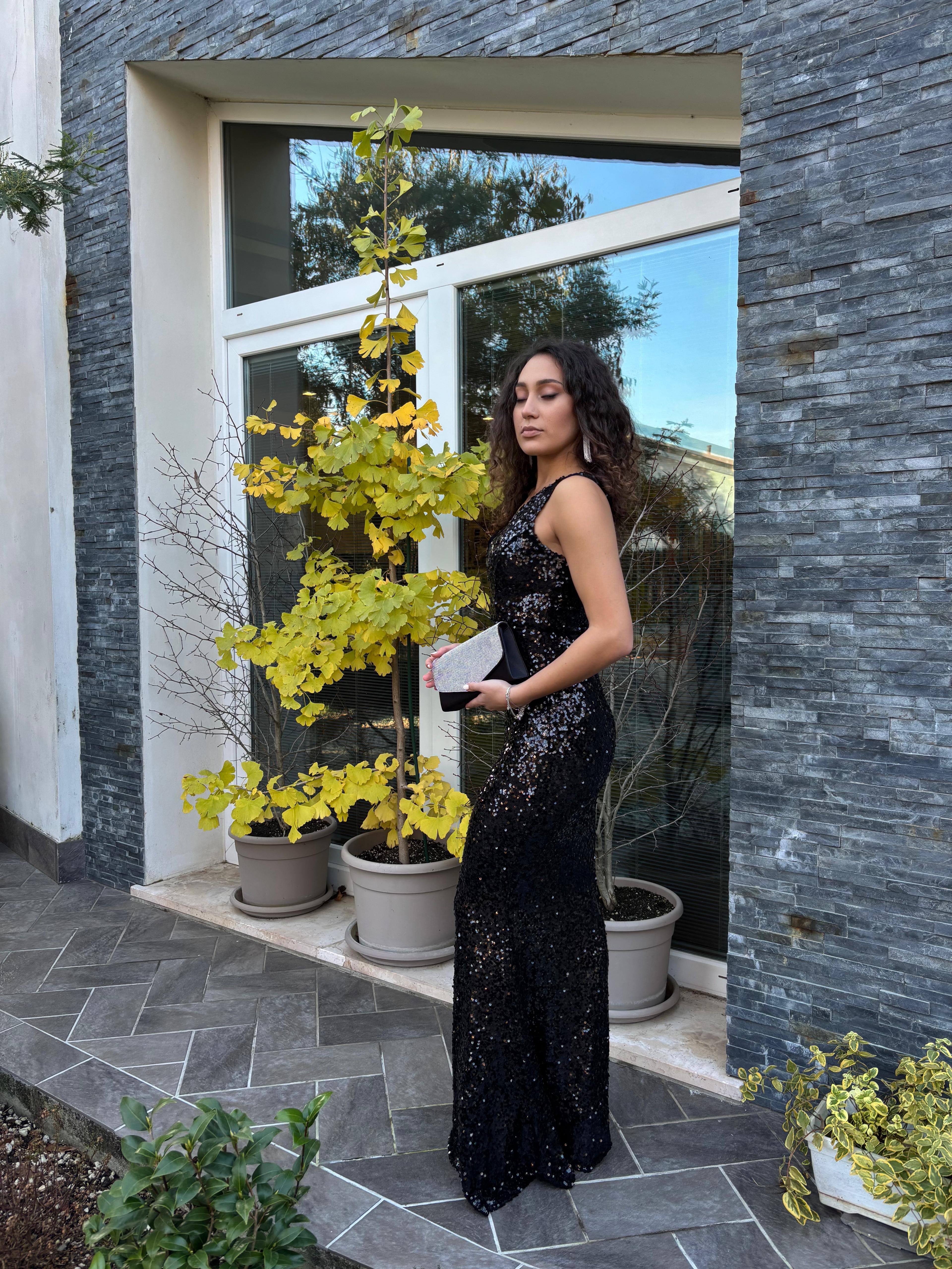 Abito paillettes sirena nero