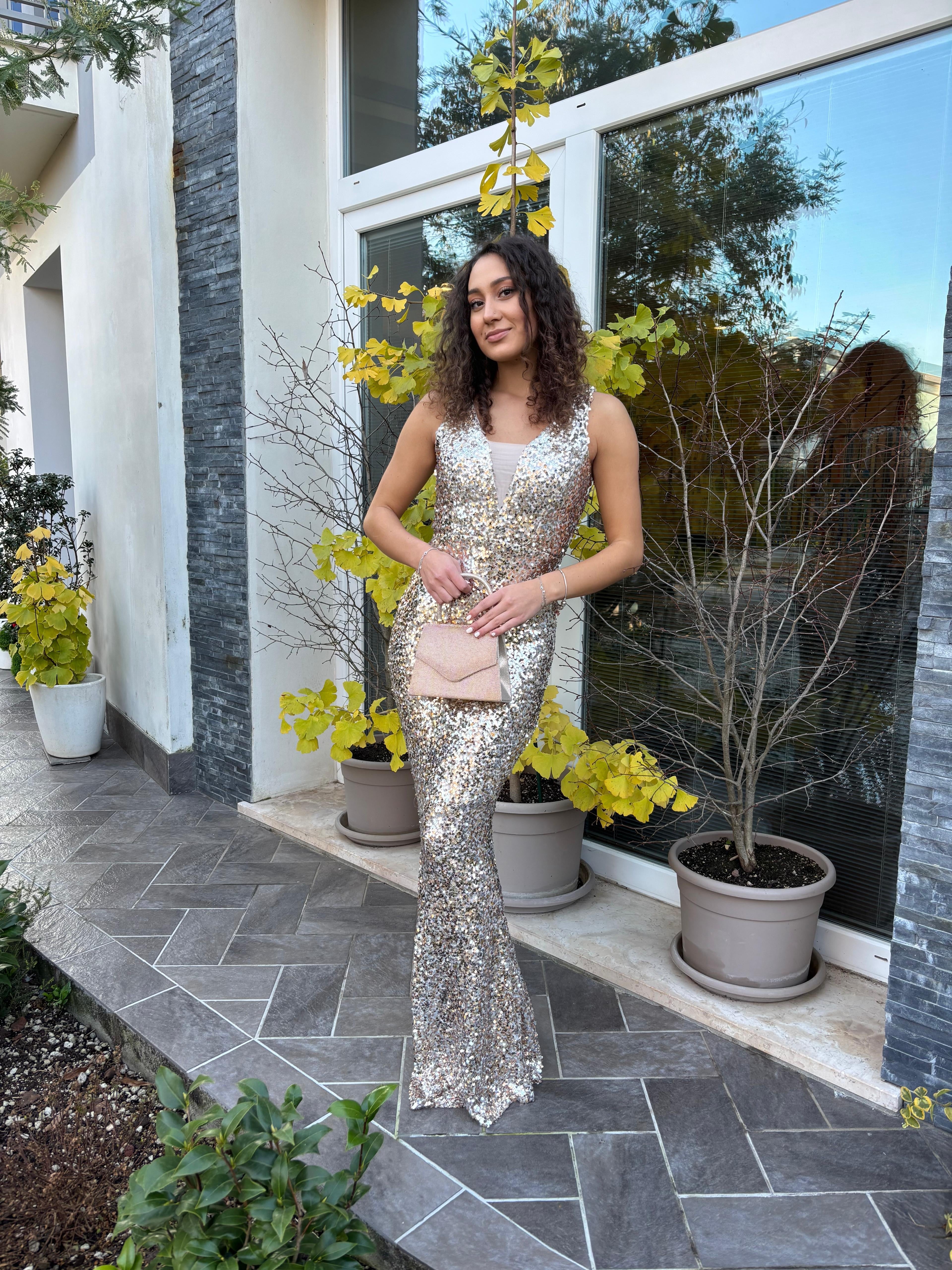 Abito paillettes sirena oro