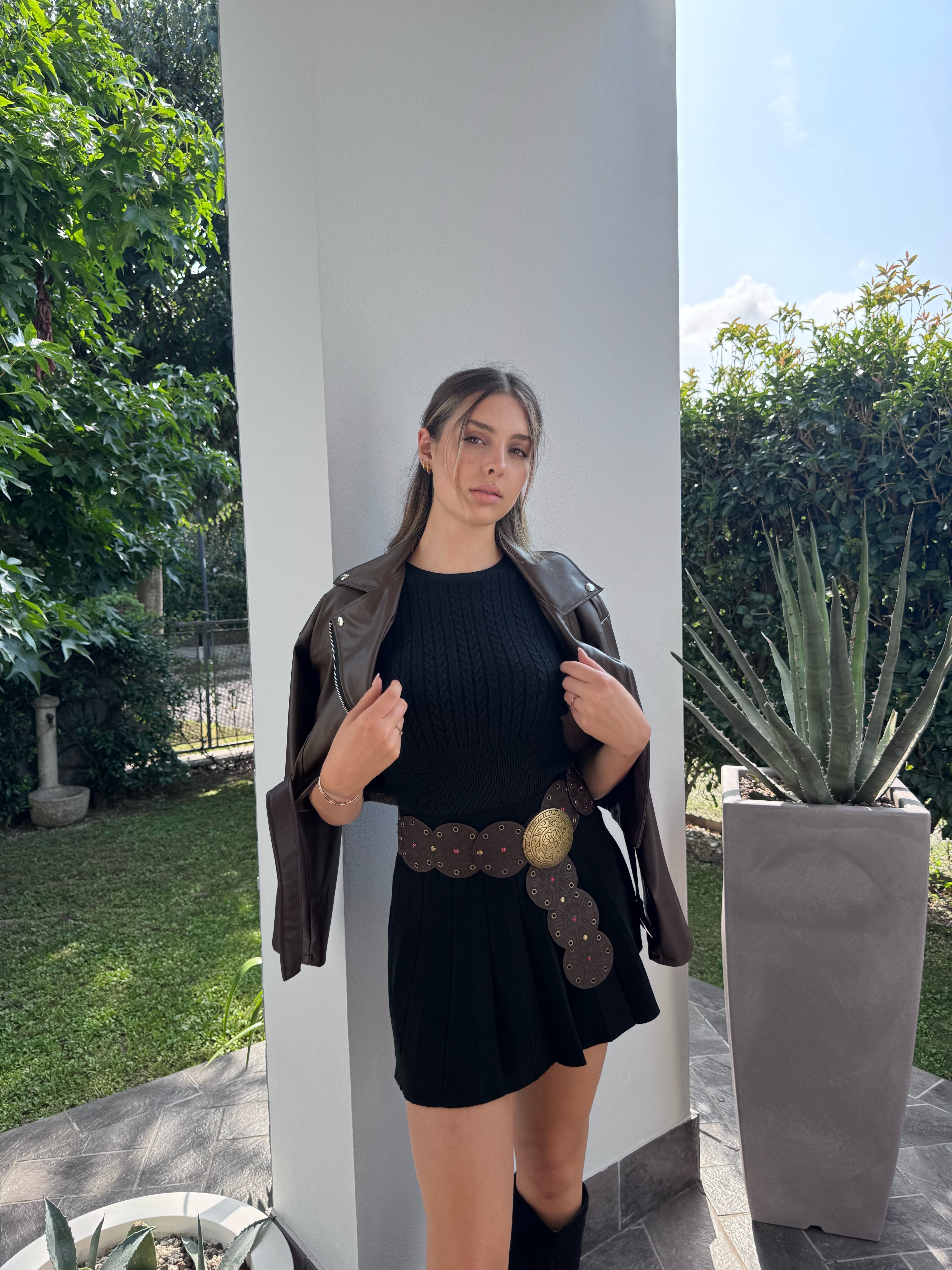 Chiodo ecopelle marrone