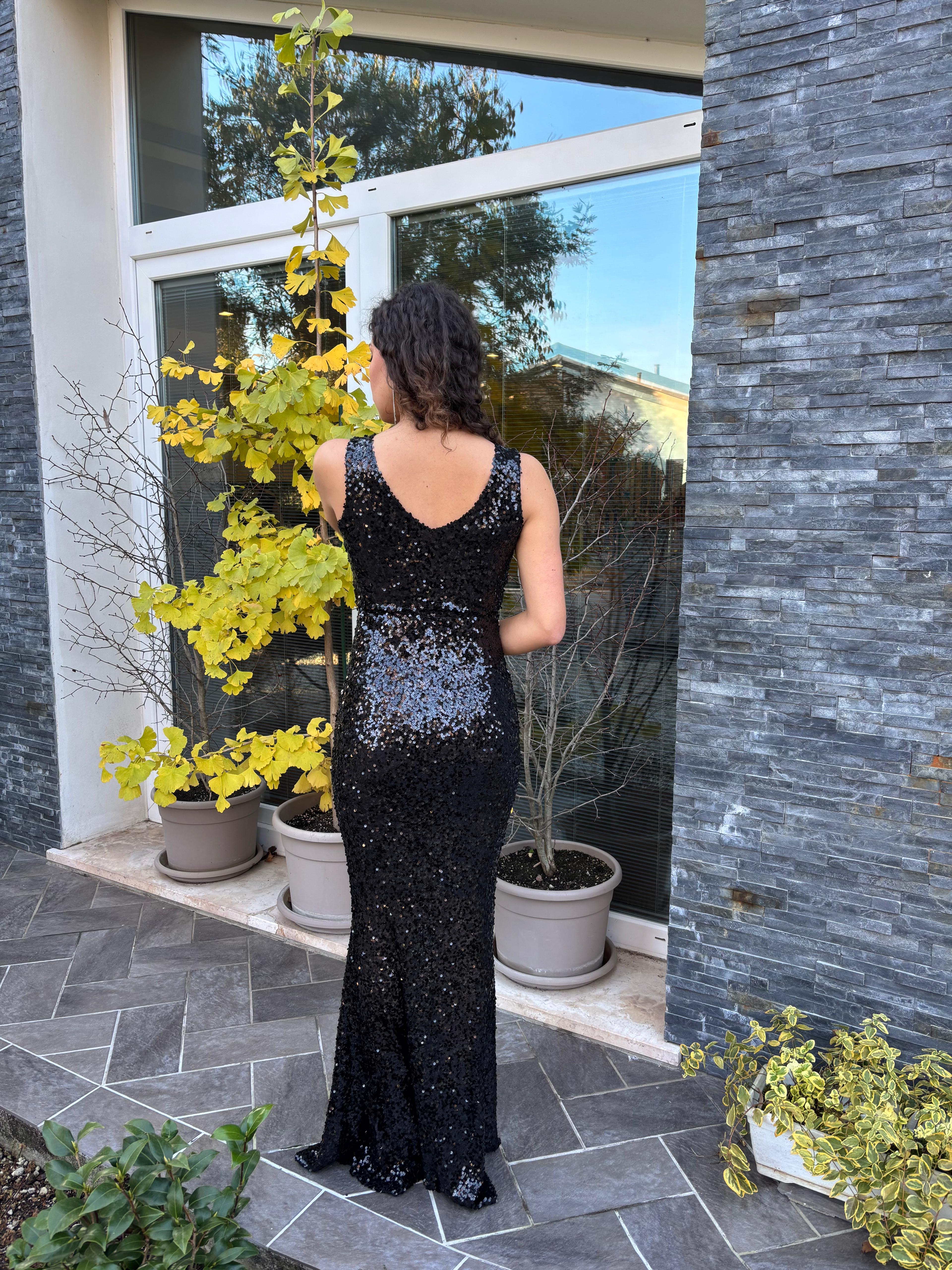 Abito paillettes sirena nero