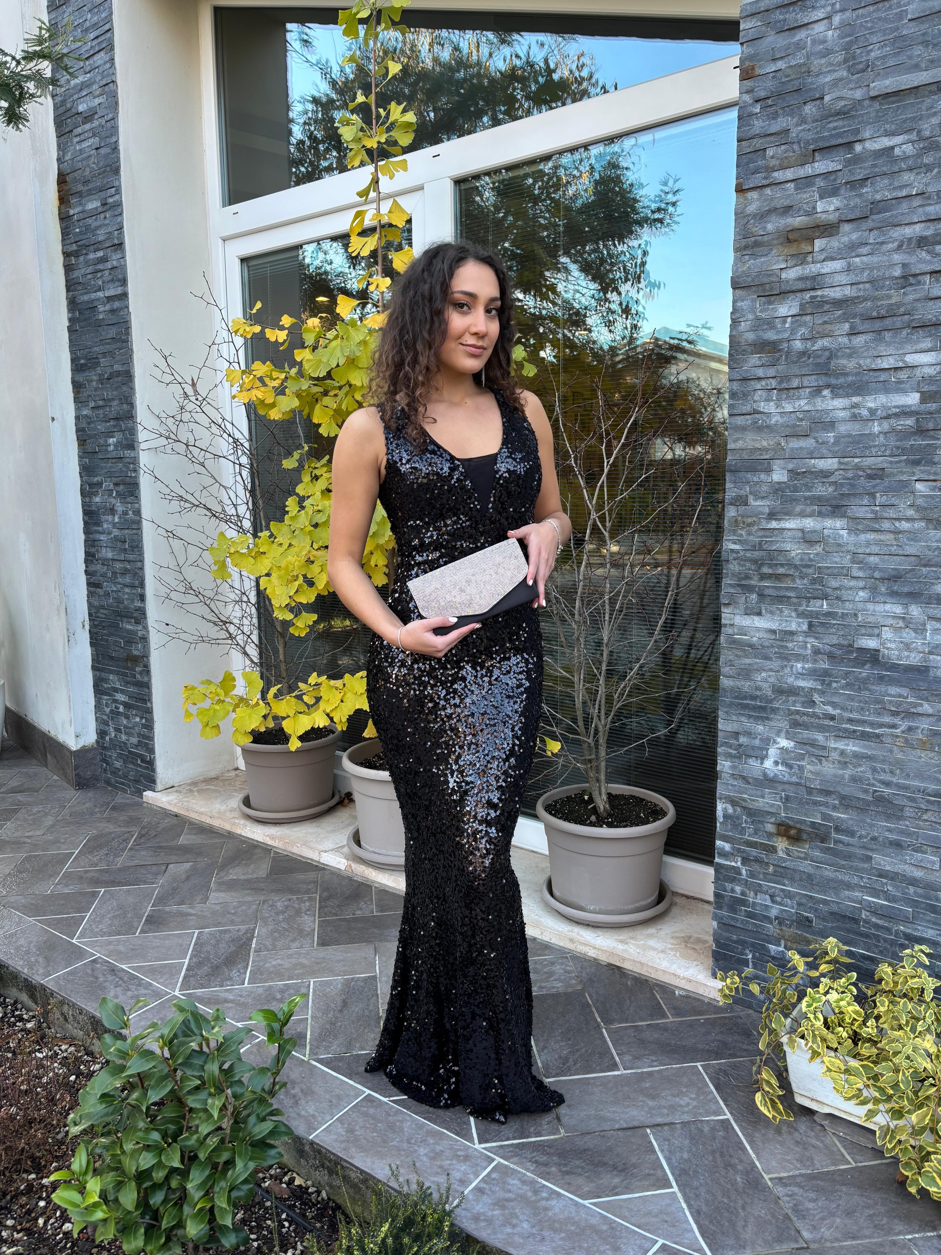 Abito paillettes sirena nero