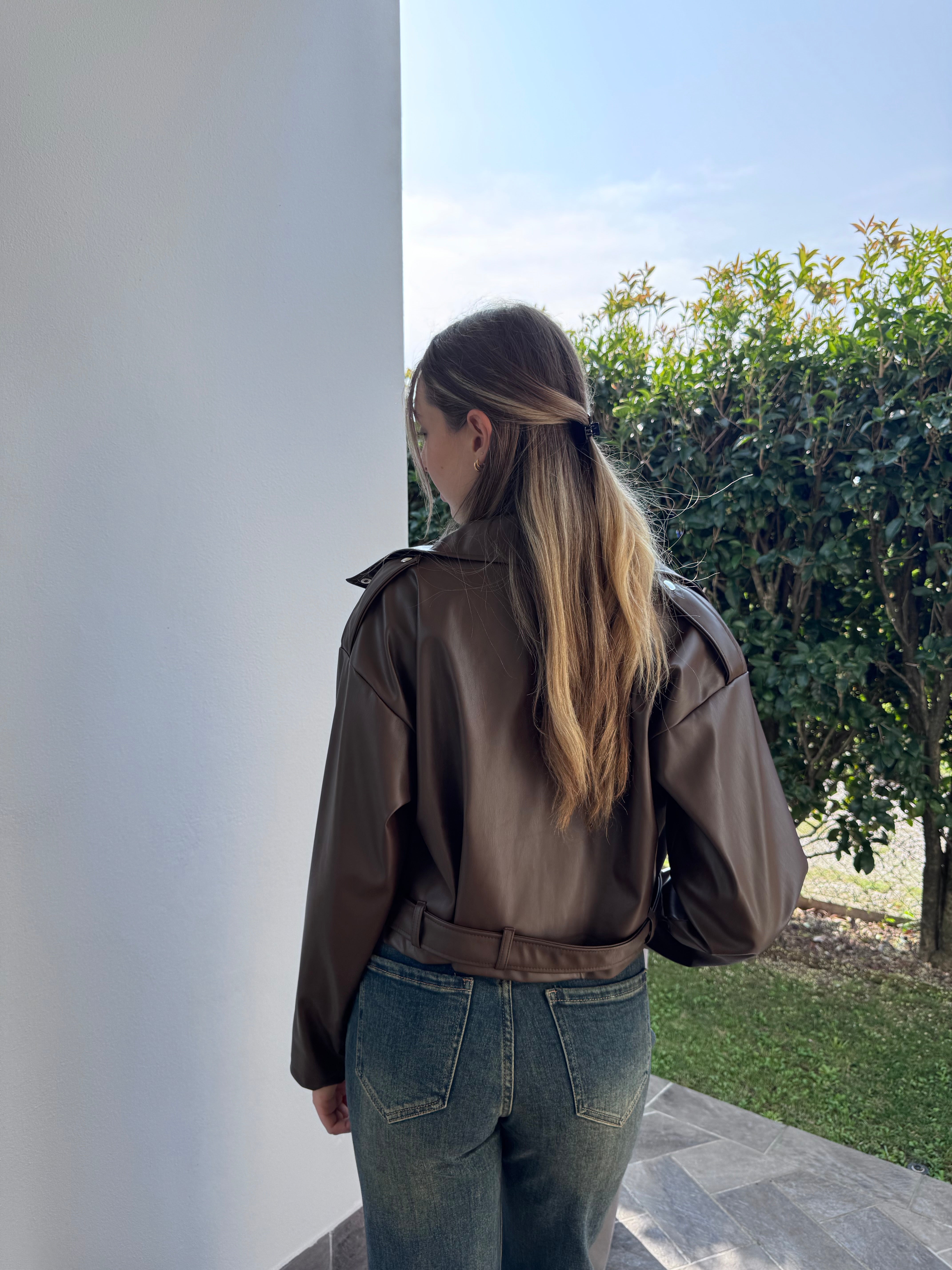 Chiodo ecopelle marrone