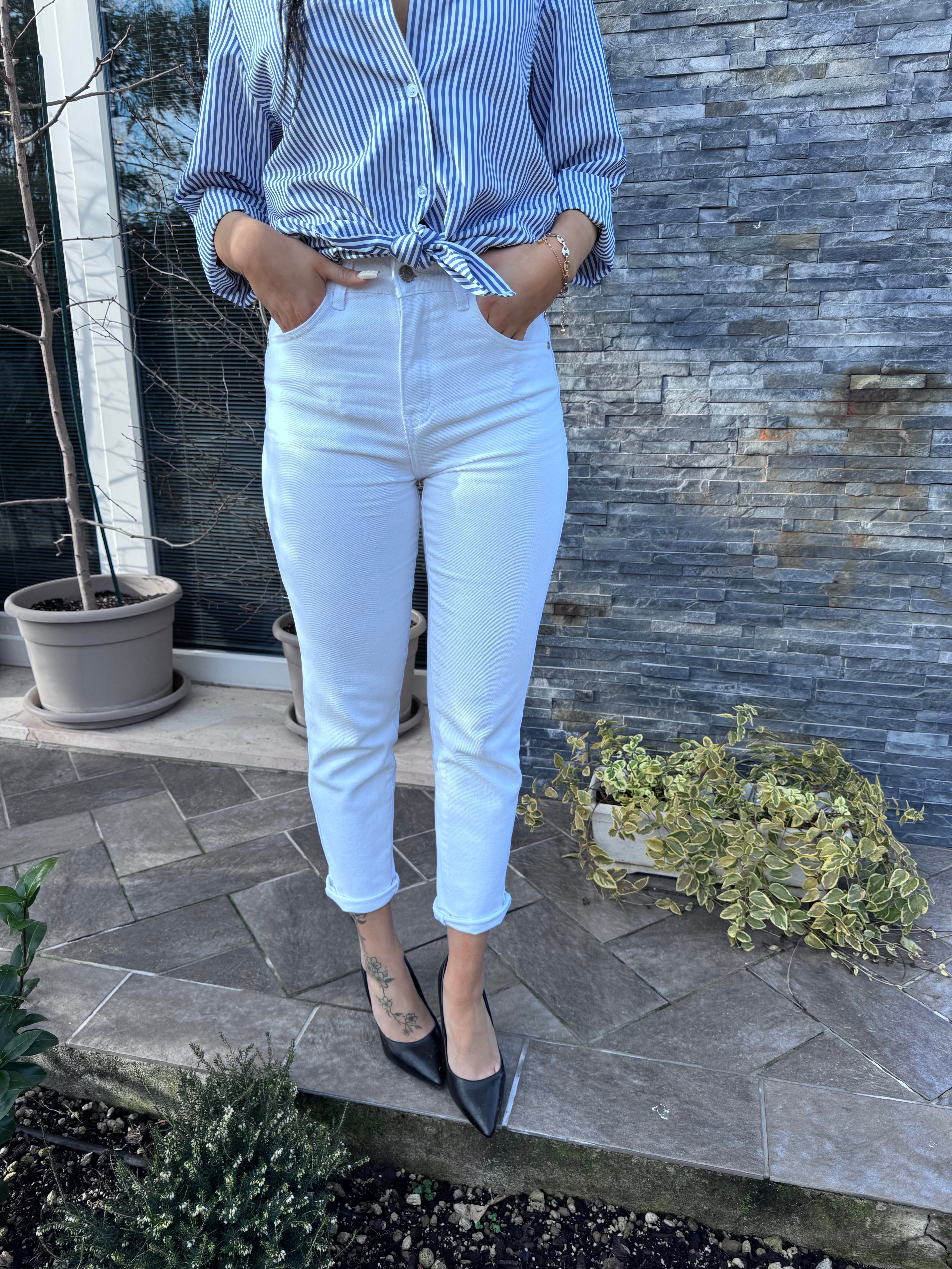 Jeans mom fit bianco