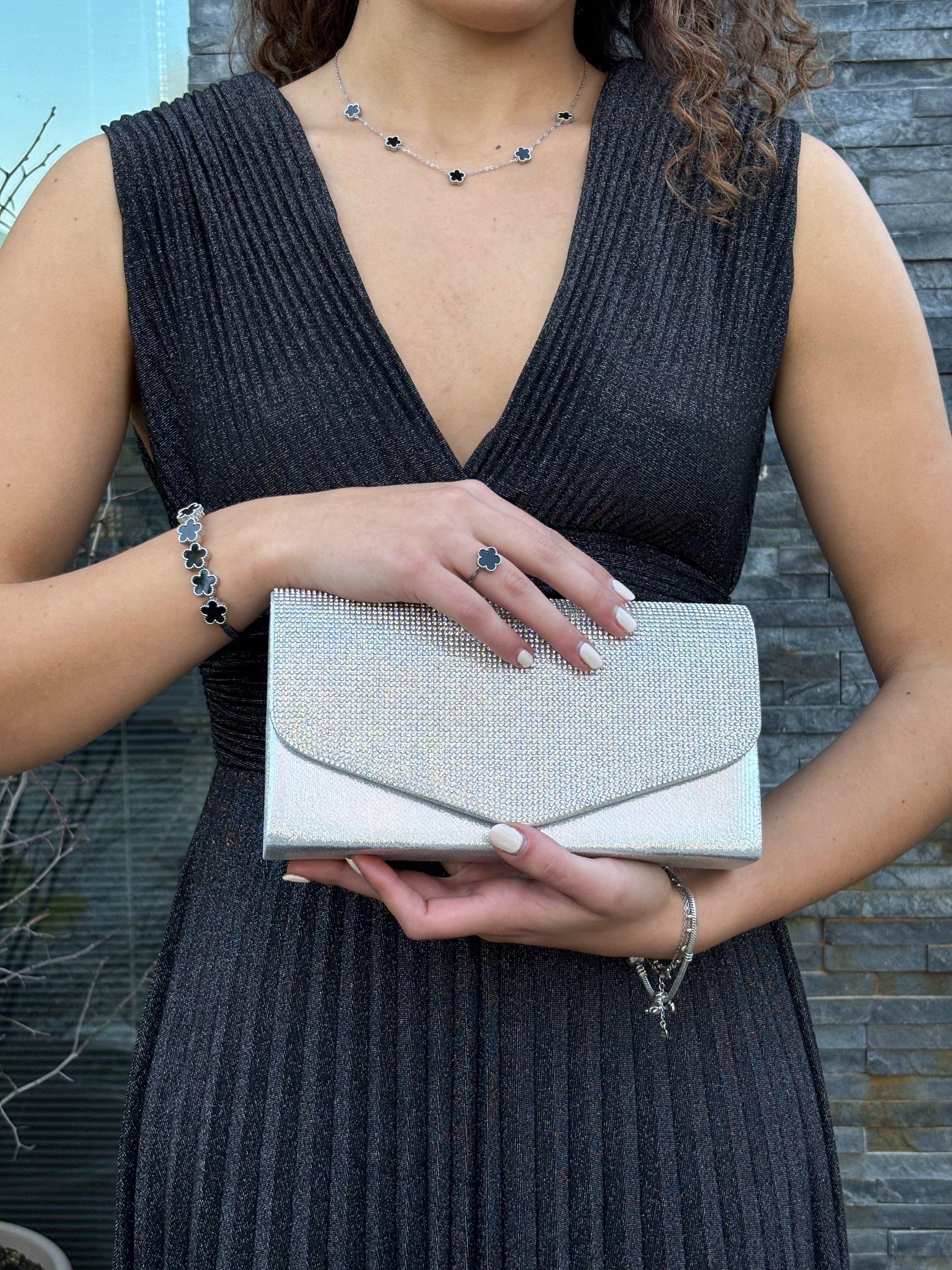 Pochette brillant argento