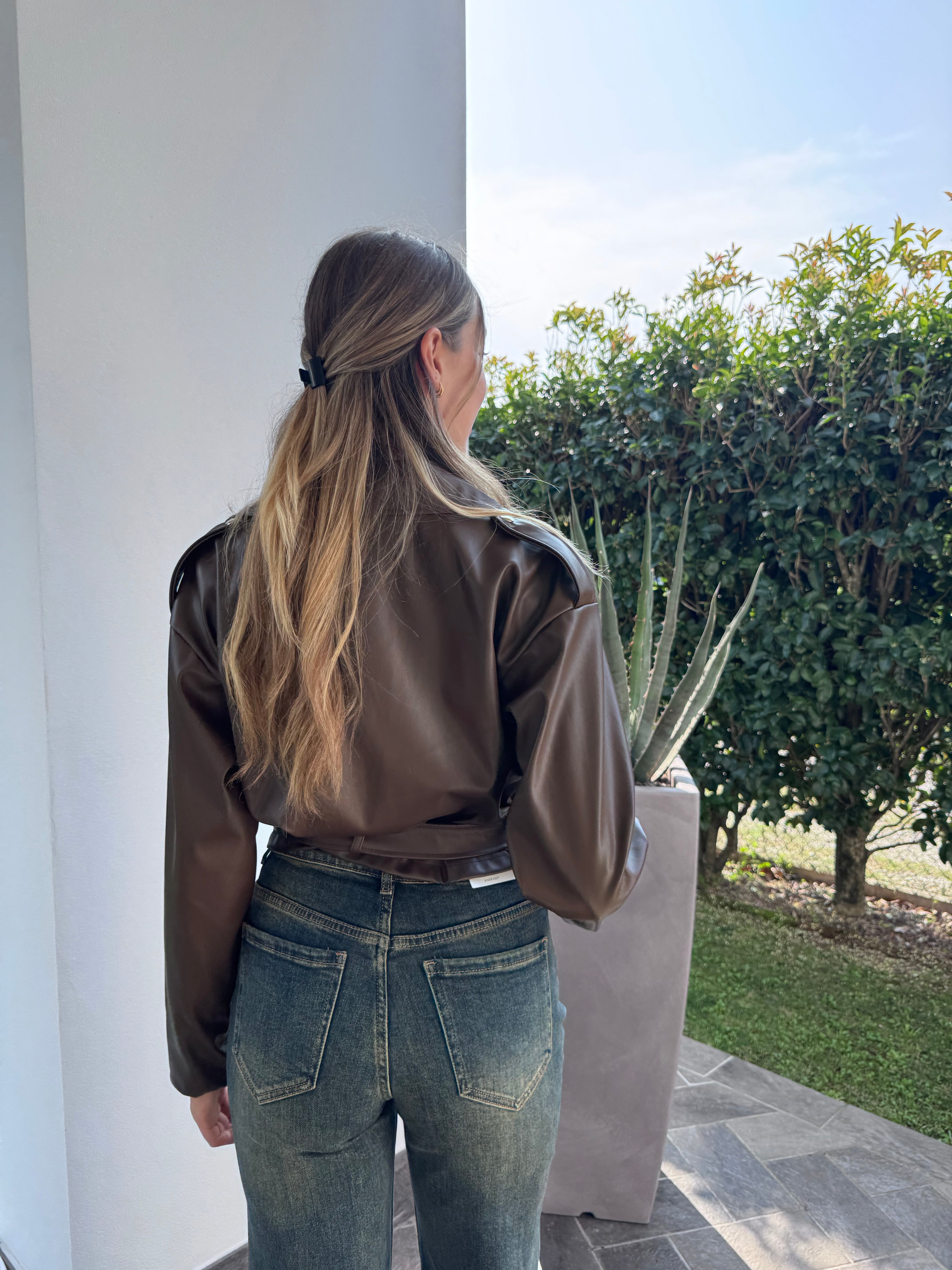 Chiodo ecopelle marrone