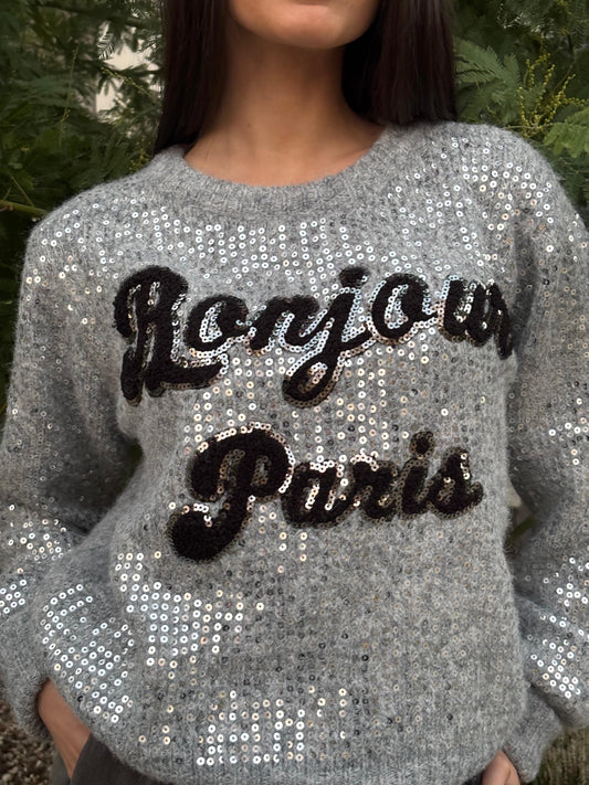 Maglione Bonjour Paris grigio