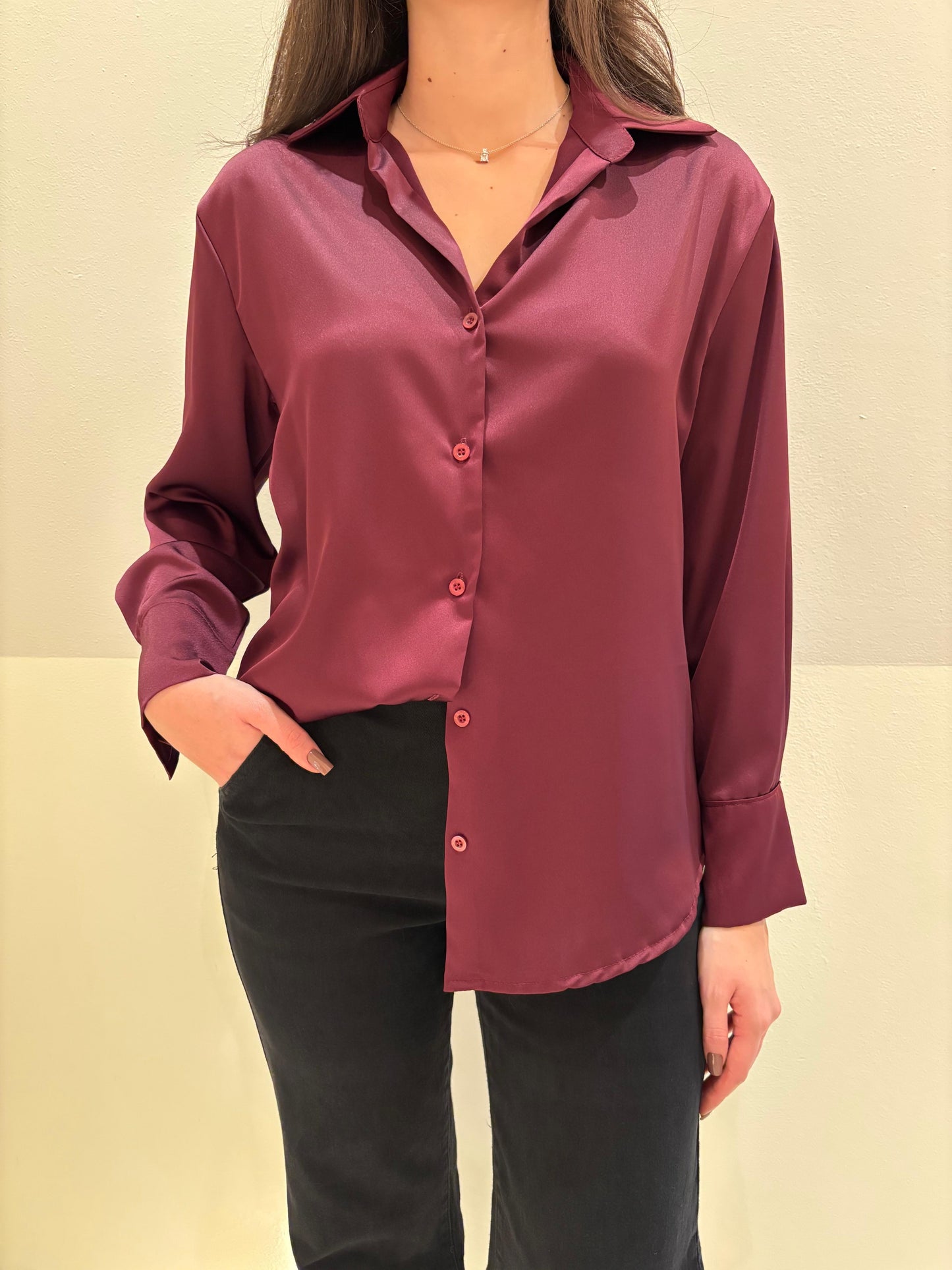 Camicia satin Borgogna