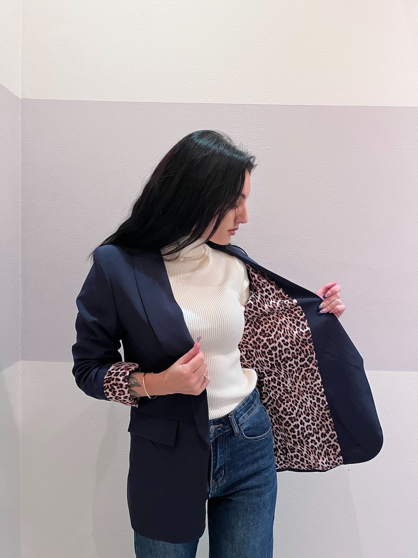 Blazer Leopard blu notte