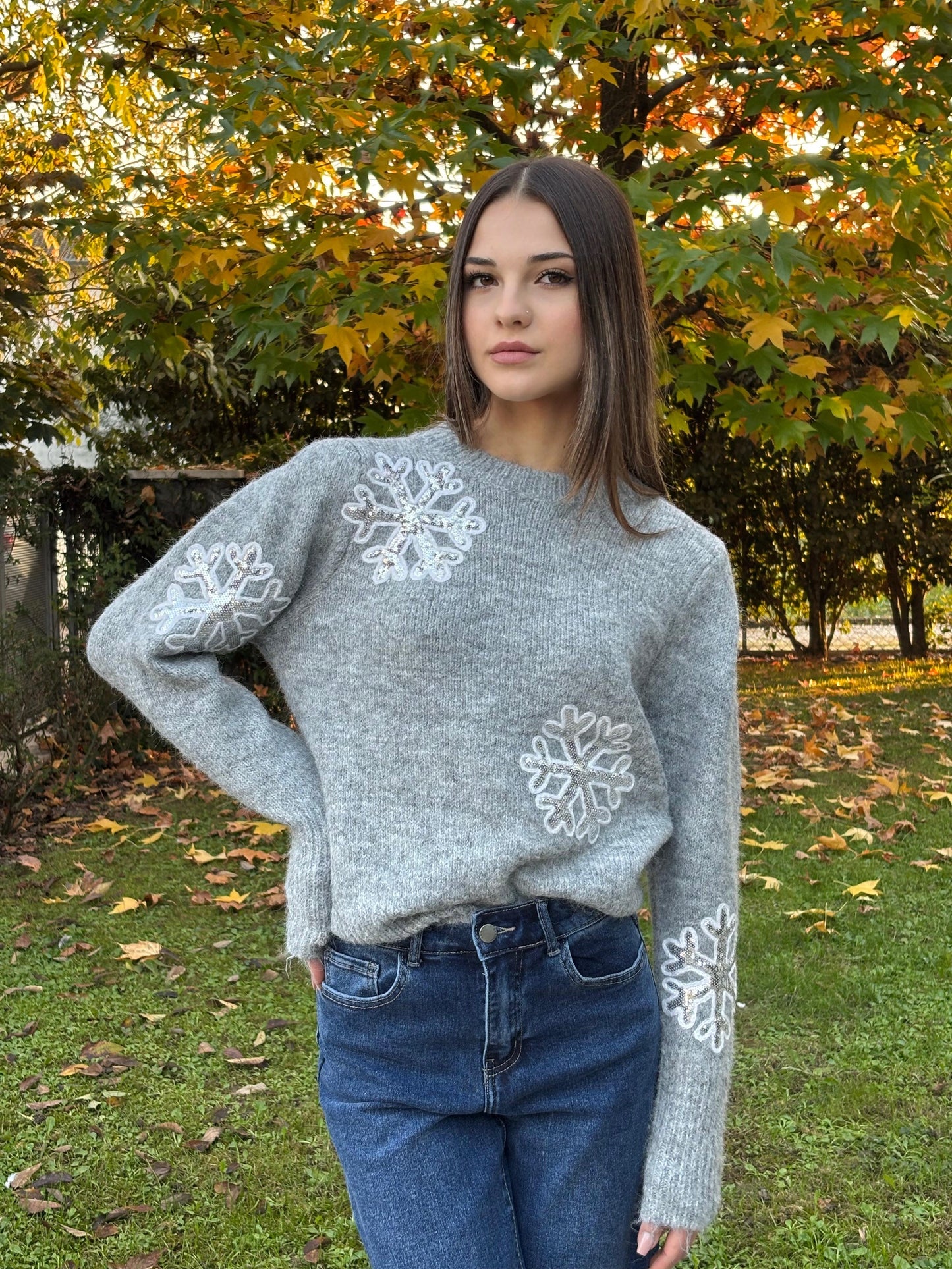 Maglione fiocco di neve grigio