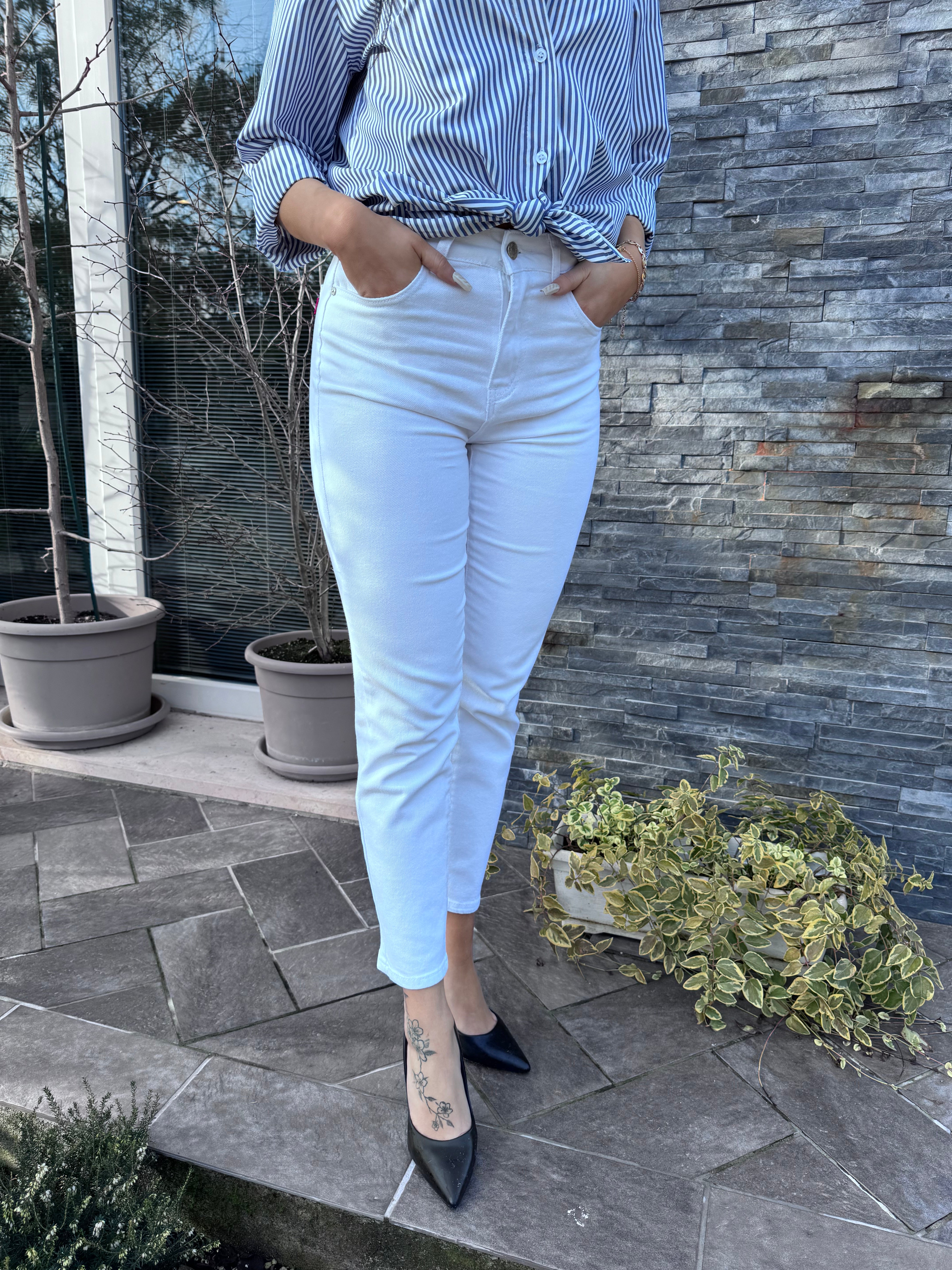 Jeans mom fit bianco