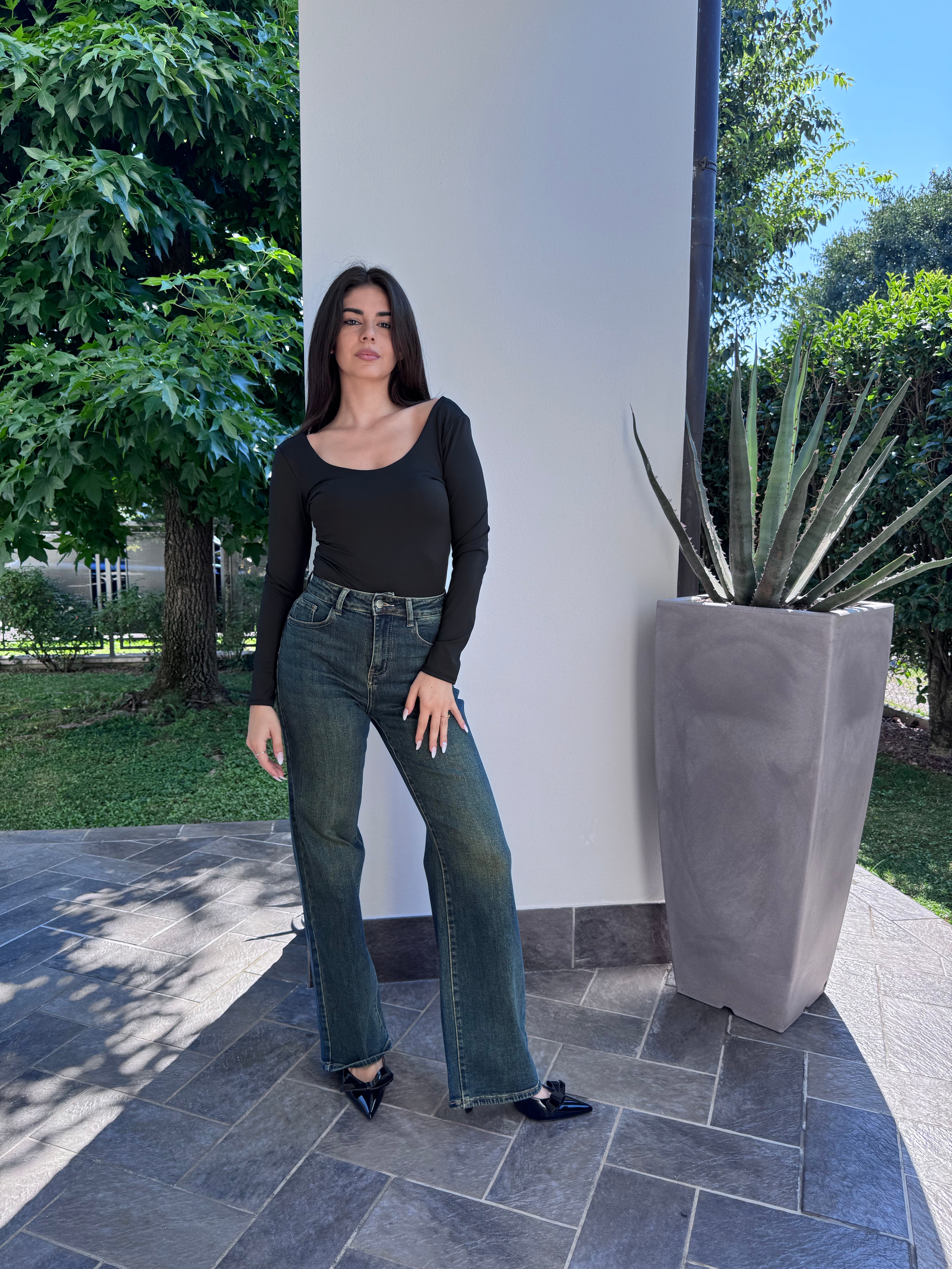 Jeans palazzo foschia