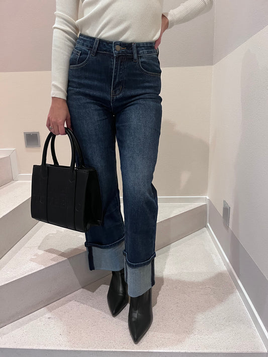 Jeans palazzo denim chiaro con risvolto