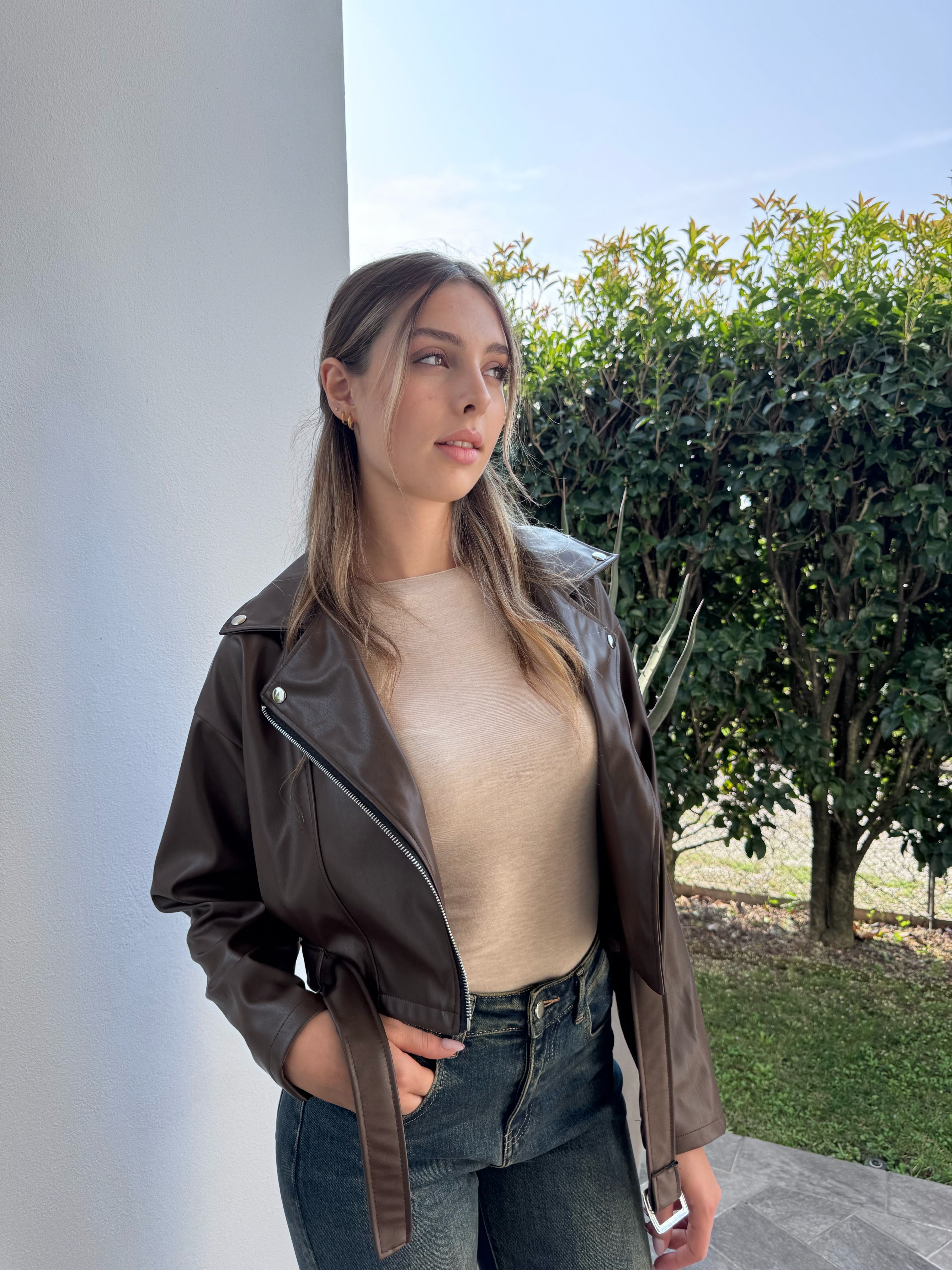 Chiodo ecopelle marrone