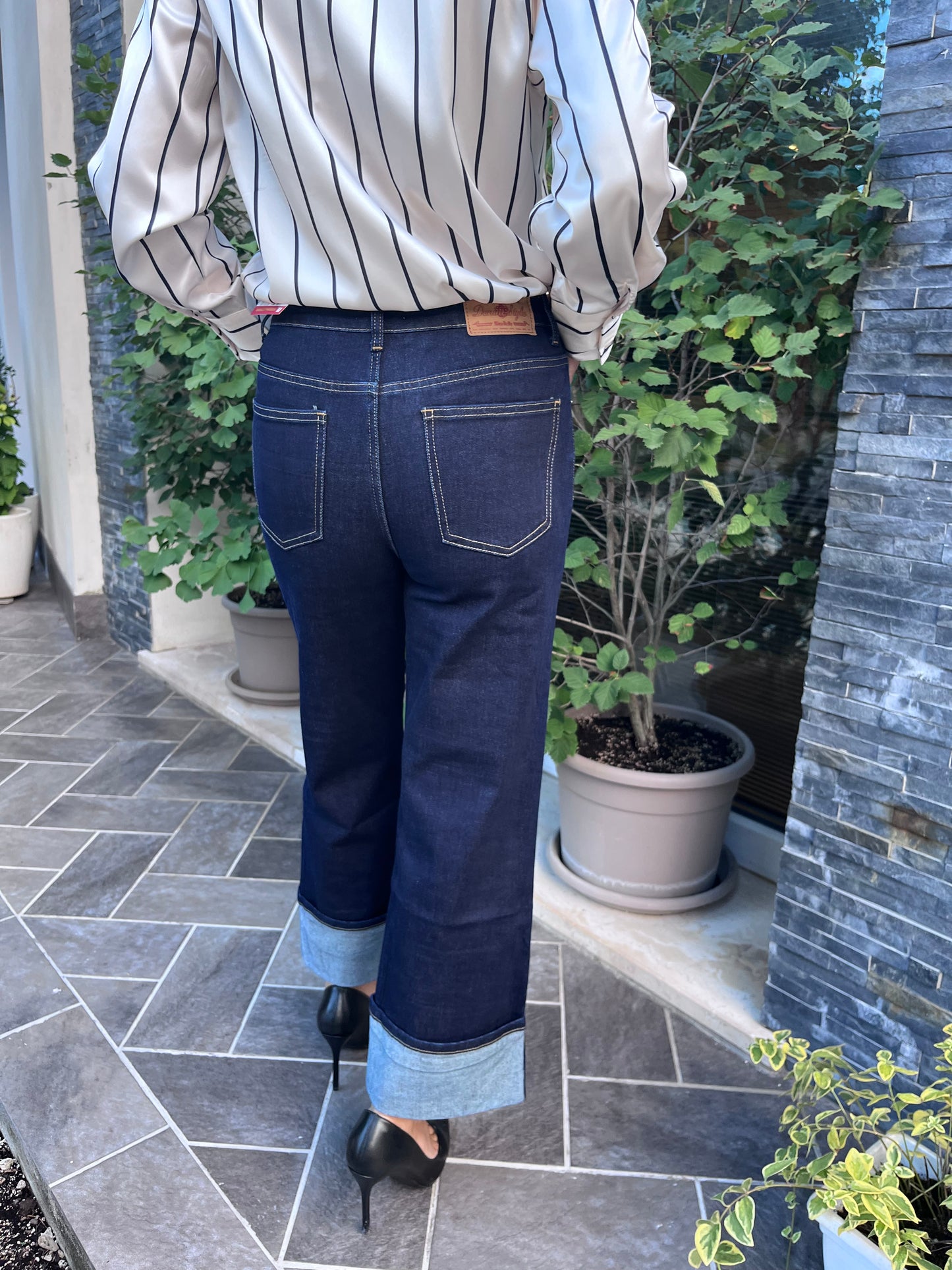 Jeans palazzo denim con risvolto